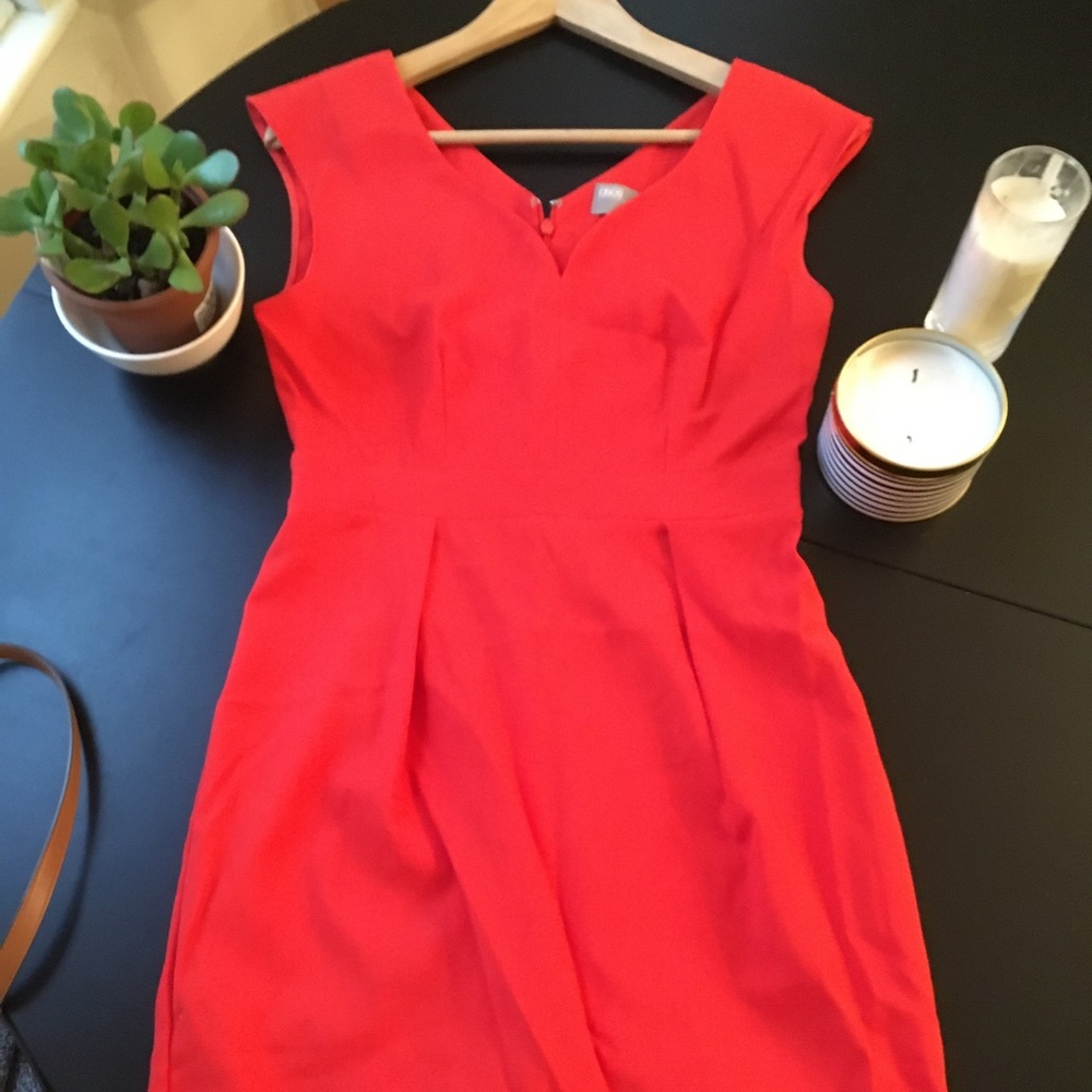 ASOS Red Micro Stripe Texture V Neck Dress
